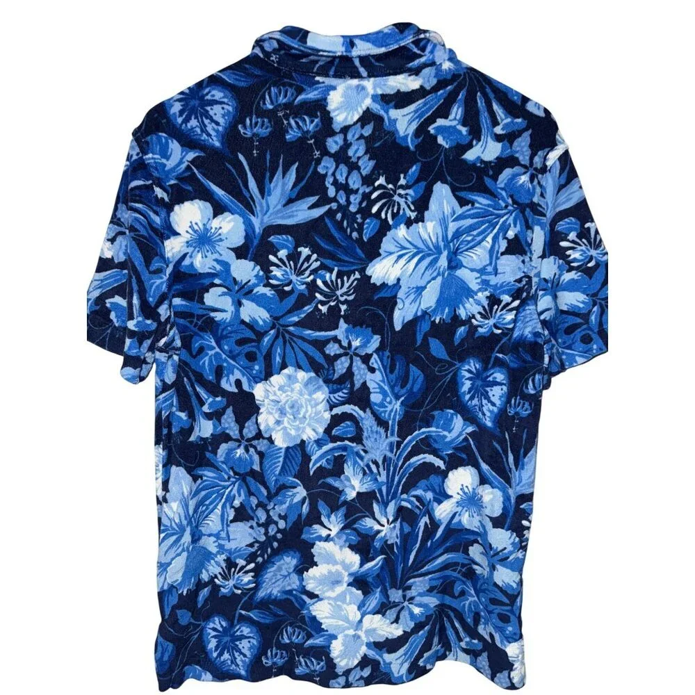 Polo Ralph Lauren Men's Camp Shirt Slim Fit Floral Blue Button Pocket Medium